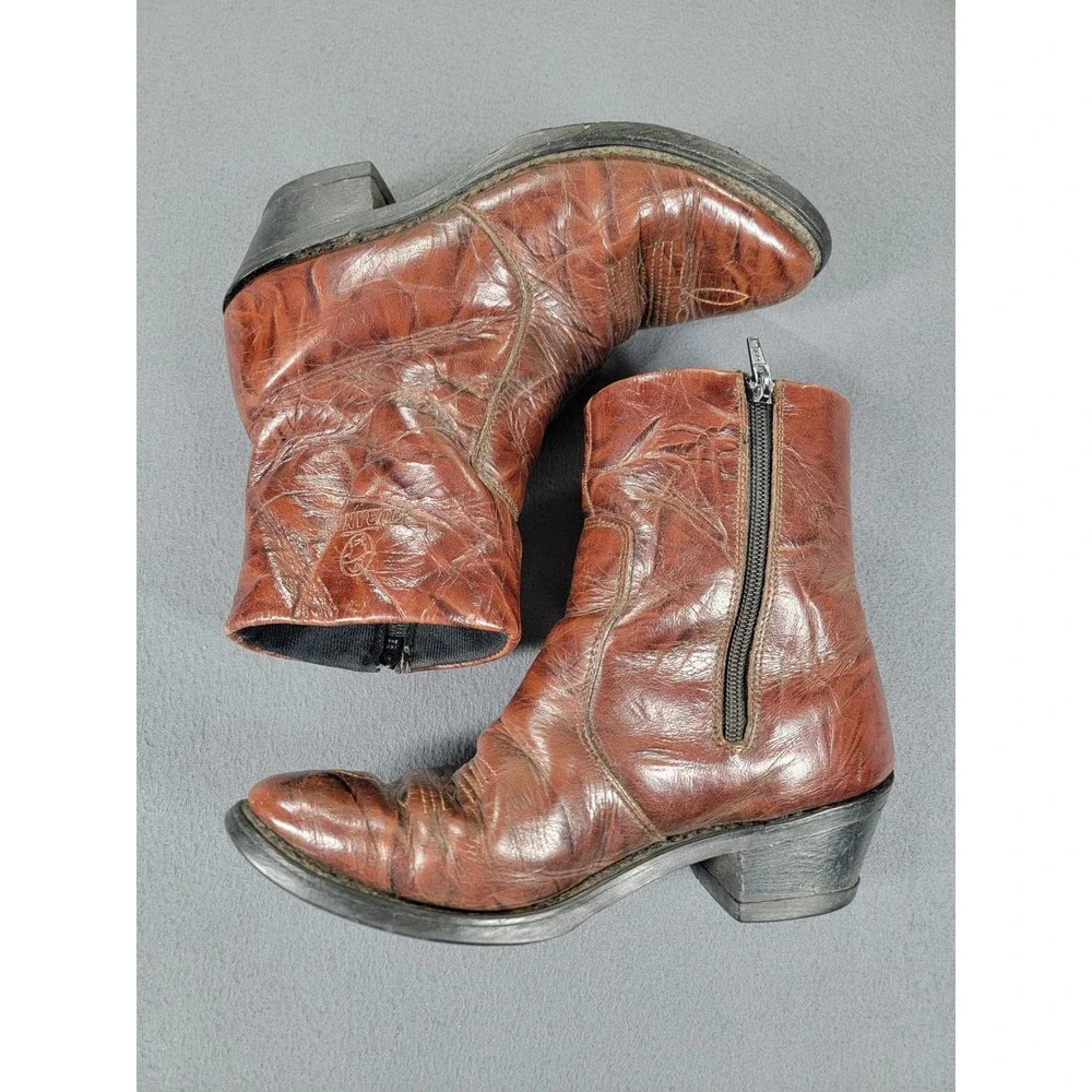 Durango Boots Womens 7.5‎ Brown Leather Heel Western Ankle Side Zip Stitched